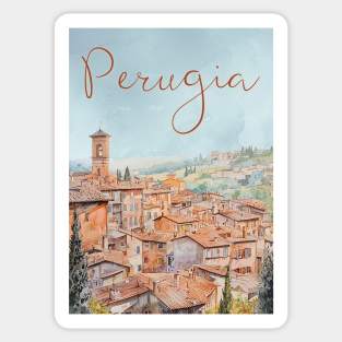 Perugia Italy Watercolor Poster – Tuscany Travel Wall Art Sticker